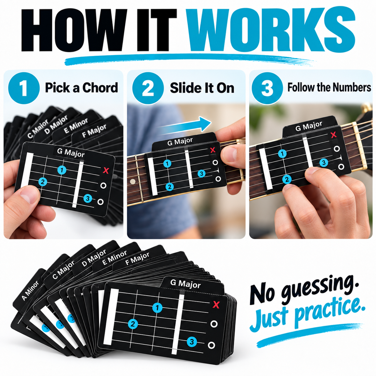 Learn Guitar Chords Faster – Beginner Fretboard Guide Cards