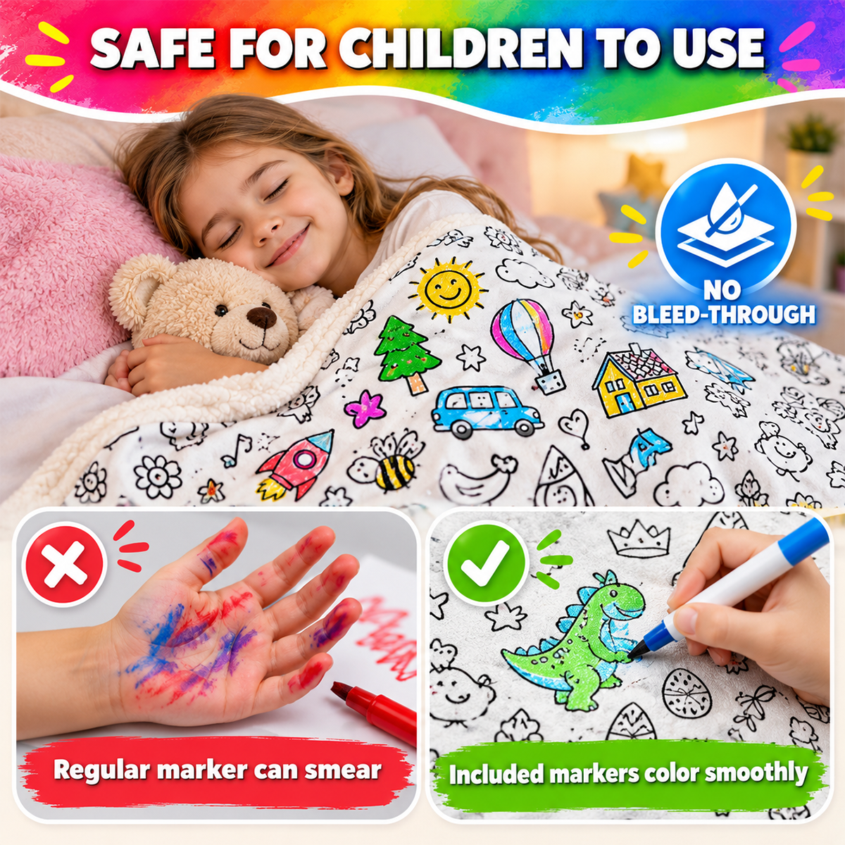🖍️ Create Your Own Cozy Coloring Blanket with 12 Vibrant Fabric Markers