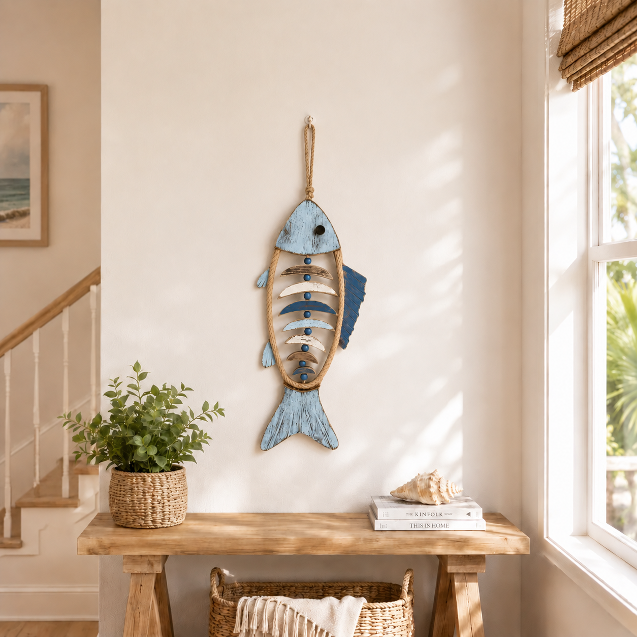 🐟✨ Lighted Coastal Rope Fish Wall Hanging