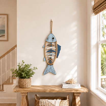 🐟✨ Lighted Coastal Rope Fish Wall Hanging