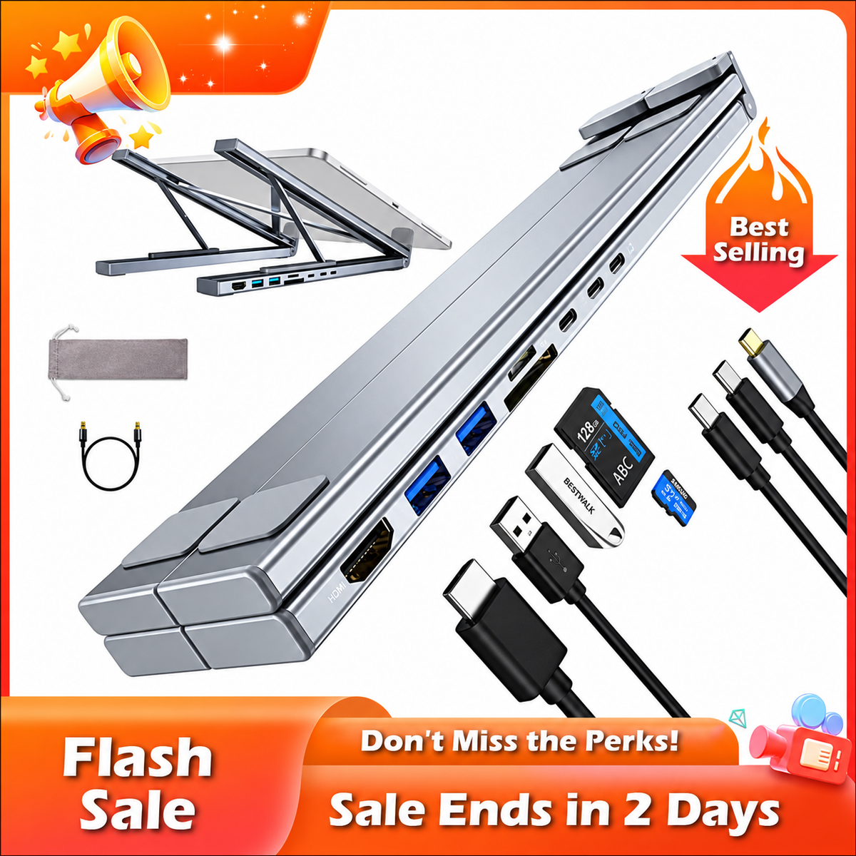 🏠💻 8-in-1 USB-C Laptop Stand Hub for a Clutter-Free Desk, Perfect Gift for Students and Professionals
