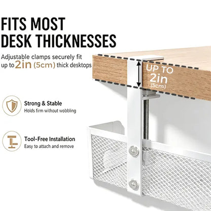 No-Drill Under Desk Cable Organizer – Hide Cables & Power Strips for a Cleaner Workspace
