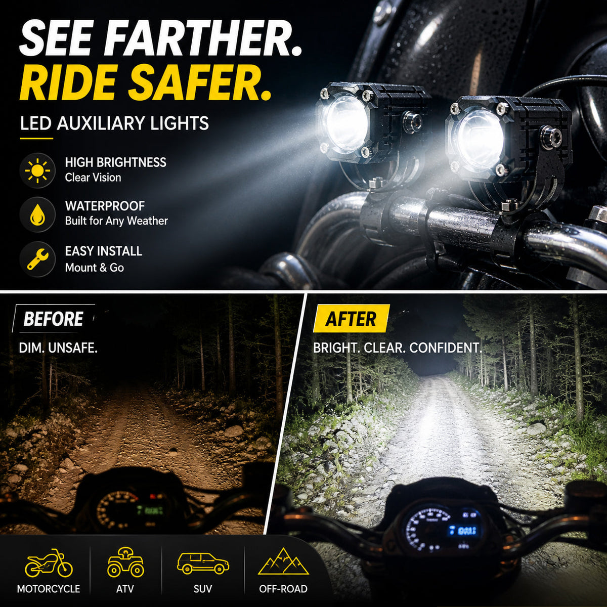 🏍️ 2026 Rider Favorite—40,000+ Sold | Universal Dual-Beam LED Motorcycle Spotlights, All-Weather Waterproof 💡