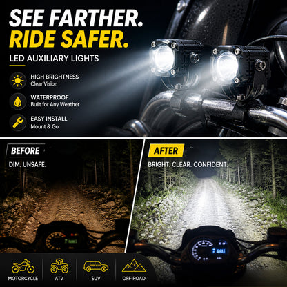 🏍️ 2026 Rider Favorite—40,000+ Sold | Universal Dual-Beam LED Motorcycle Spotlights, All-Weather Waterproof 💡