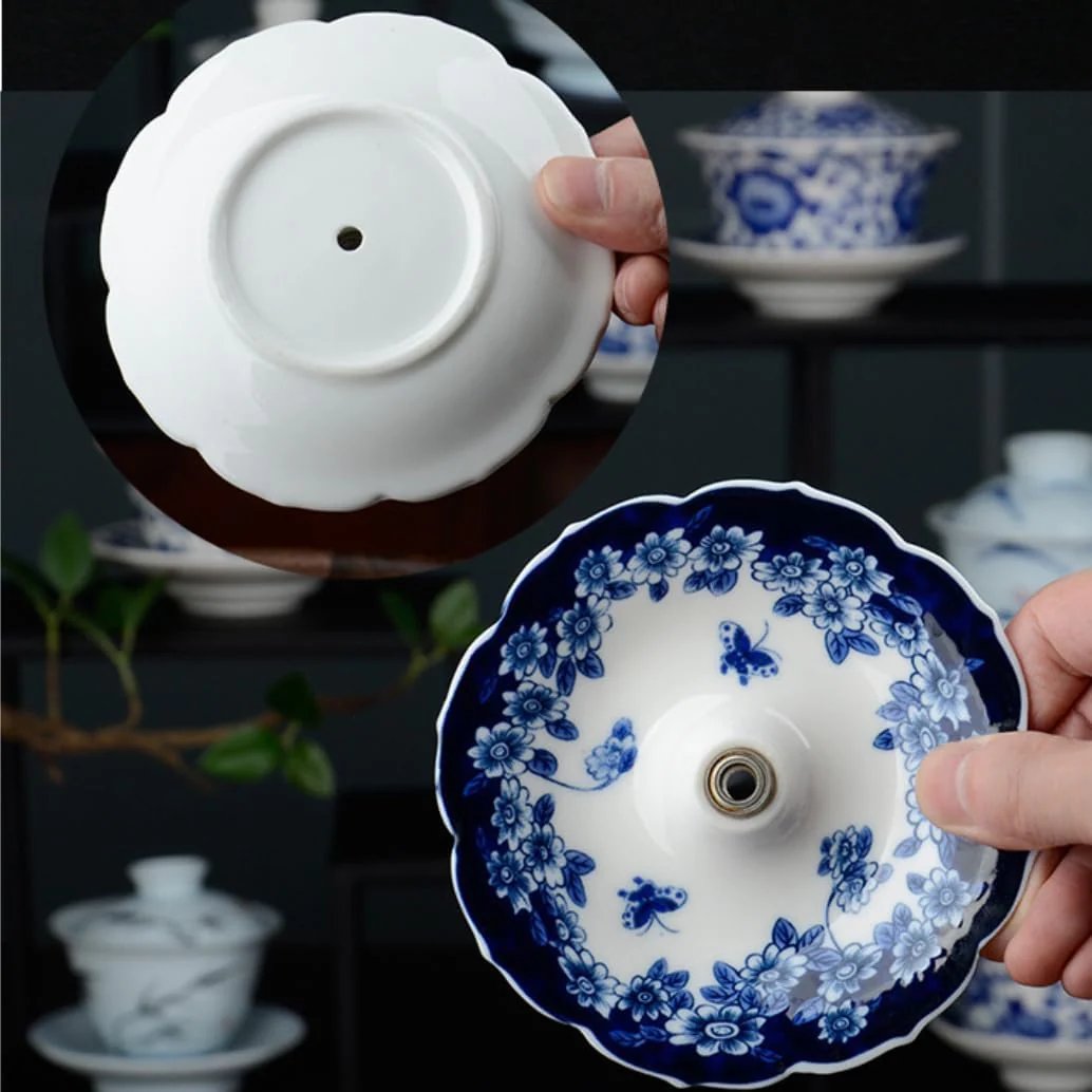 ☂️ Blue-and-White Umbrella Tea Strainer | Ceramic Tea Filter Set