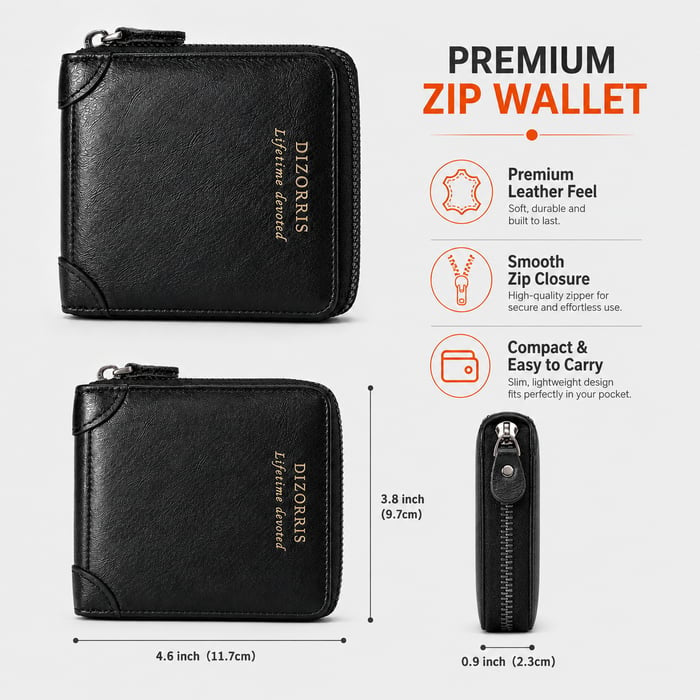 Men’s Calfskin Full-Zip Organizer for Cards, Cash & Daily Essentials 👝