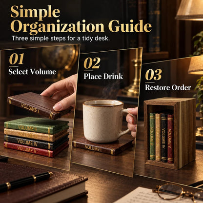📚 Vintage Book-Style Coaster Set – Includes Upright Storage Holder