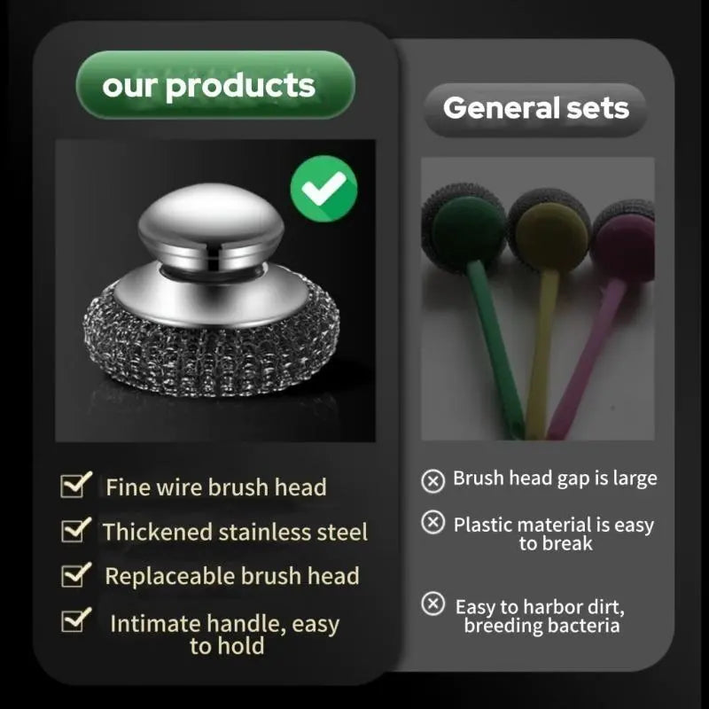 Stainless Steel Pot Scrubbers 🧽 – 2-Piece Heavy-Duty Kitchen Cleaning Brush Set