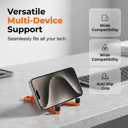 📱 Pocket-Size Aluminum Phone Stand Keychain – Foldable Desktop Holder, Orange, 1 Pack 🔑