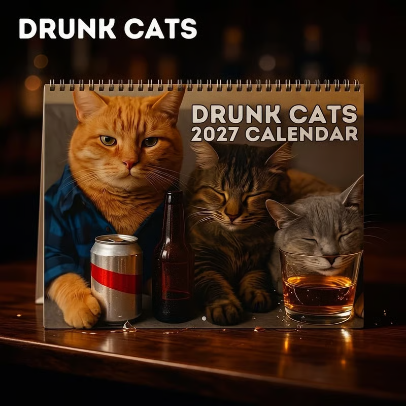 😼🍻 Drunk Cats 2027 Calendar – 12 Months of Feline Chaos & Bad Decisions