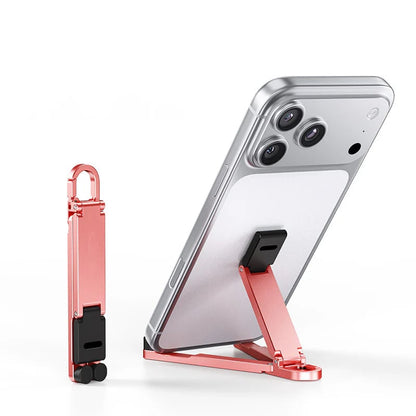 📱 Pocket-Size Aluminum Phone Stand Keychain – Foldable Desktop Holder, Orange, 1 Pack 🔑