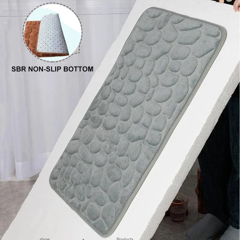 🛁 Cobblestone-Textured Bath Mat – Soft Bathroom Rug, Gray 40×60cm
