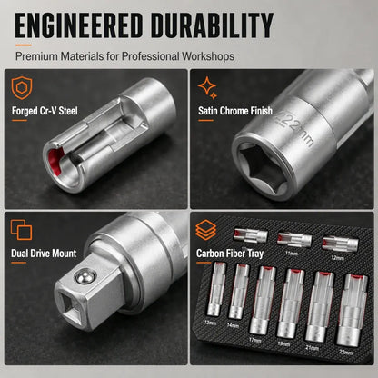 9-Piece Slotted Flare Nut Socket Set 🔩 – 10–22mm with Case