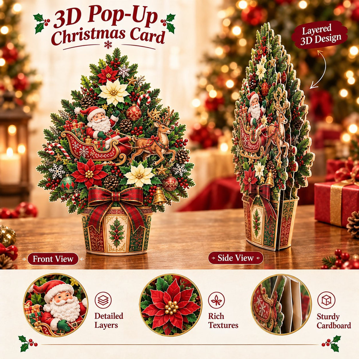 💯🌲 Pop-Up 3D Christmas Tree Card ✨ Turns Into Freestanding Festive Table Decor