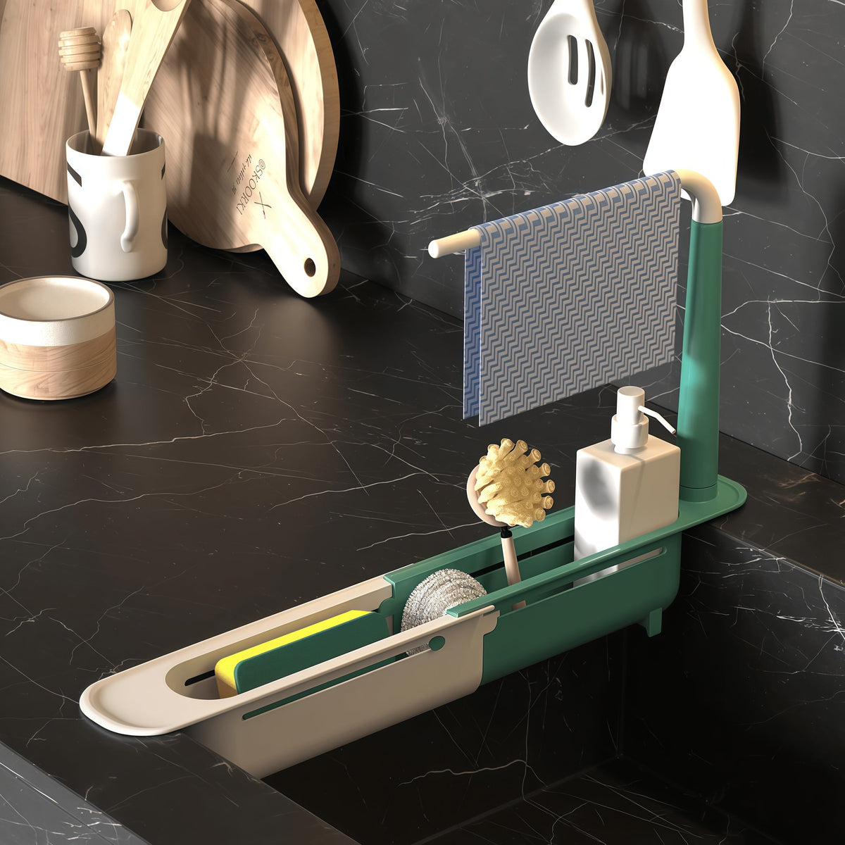 ✨🧽 Telescopic Sink Storage Rack – Adjustable Space-Saving Organizer for a Cleaner Sink