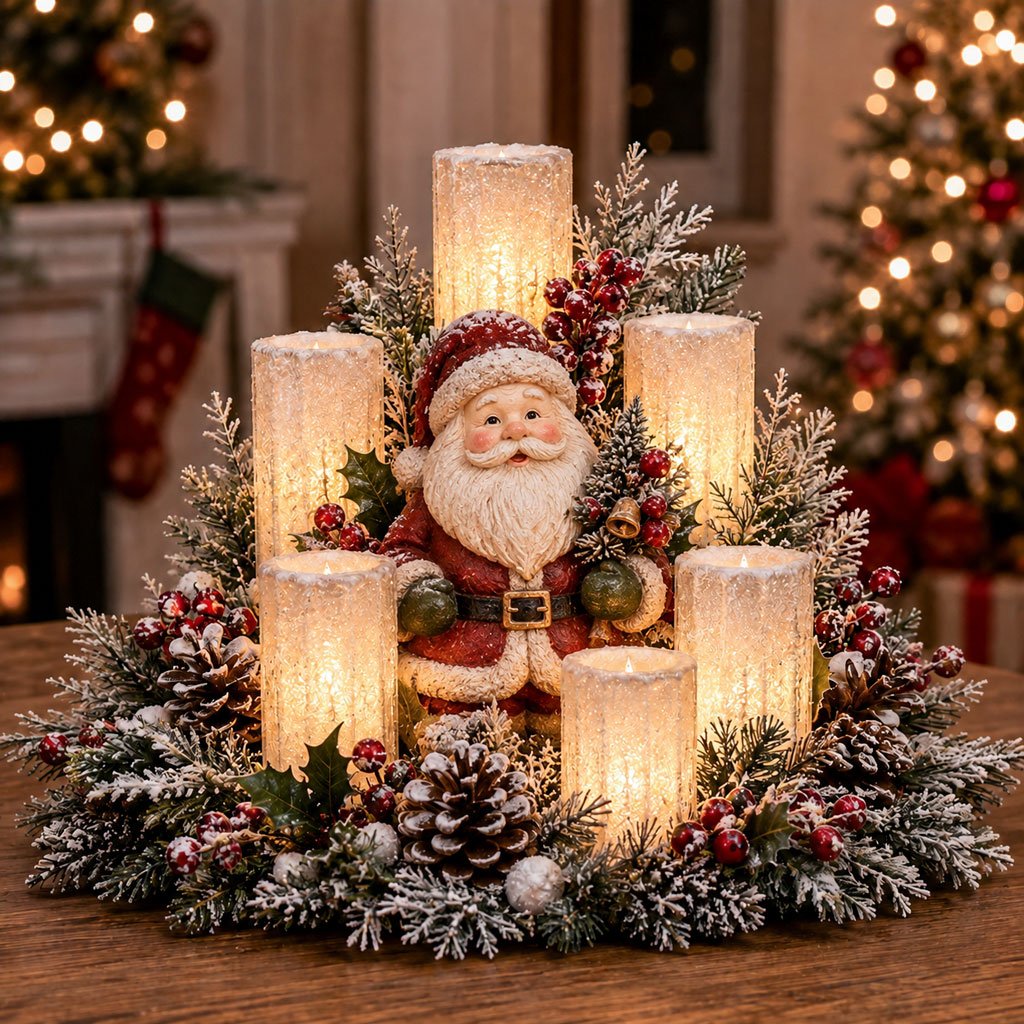 💯🌲Christmas Lighted Centerpiece with Flameless Candle Glow