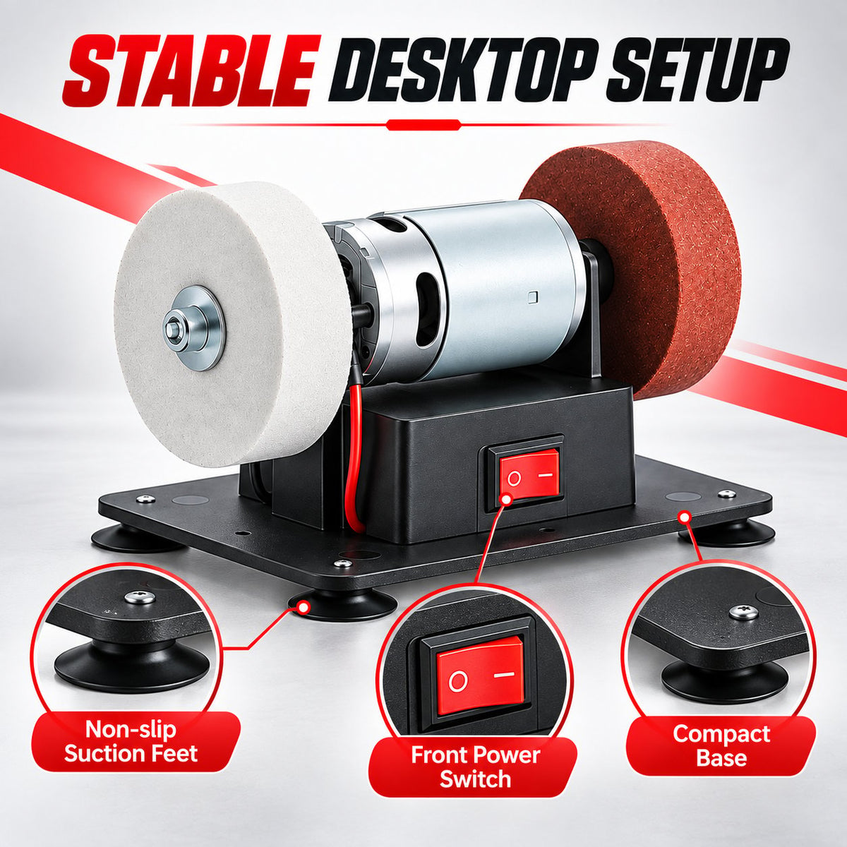 ⚙️ Compact 100W Bench Grinder with Adjustable Speed and Twin Wheels for Sharpening, Smoothing Edges and DIY Workshop Projects