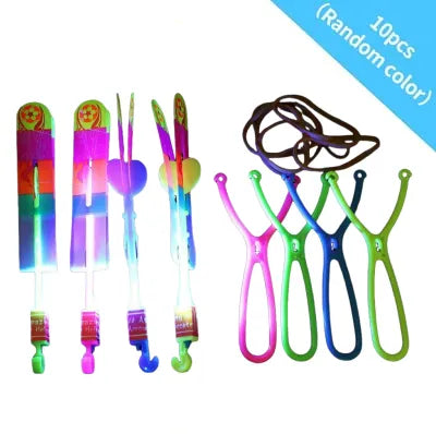 10-Pack LED Light-Up Flying Arrow Slingshot Toys 🚀 Glow-in-the-Dark Outdoor Fun for Kids & Adults