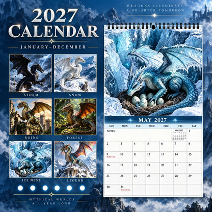 🐉Dragons  2027 Wall Calendar – 12-Month Epic Fantasy Dragon Calendar, Mystical Legendary Art Hanging Planner for Dragon Lovers