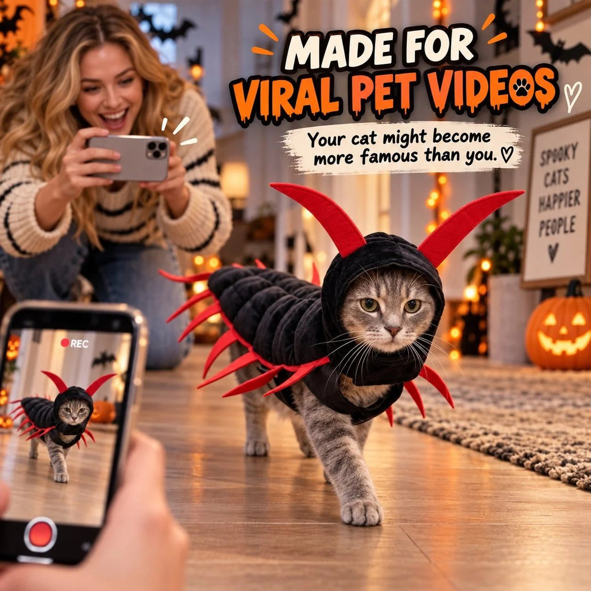 😹Creepy-Cute Cat Centipede Costume – Watch Those Legs Wiggle 🎃