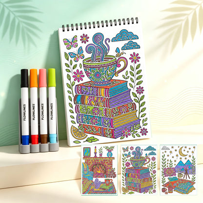 🌿  Guided Flow Art Coloring Pad with Double-Sided Markers 🎨