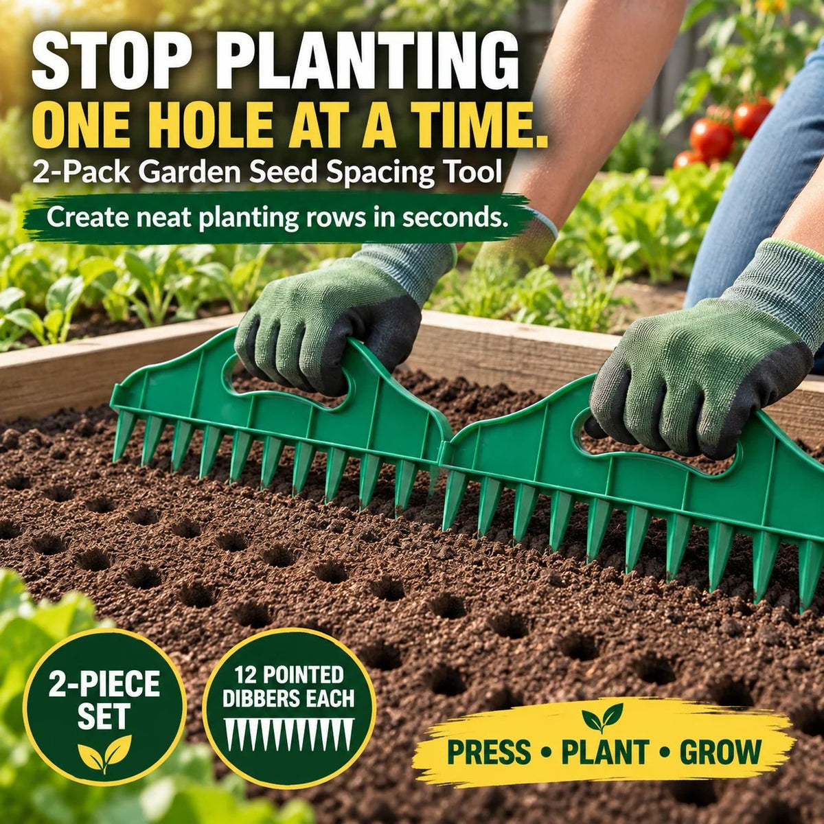 🌱 Plant Perfect Rows Faster – 2-Piece Seed Sowing Spacer & Soil Furrow Guide
