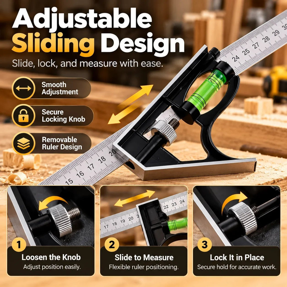300mm Precision Combination Square 📐 – Adjustable Woodworking Tool with Level & Scriber