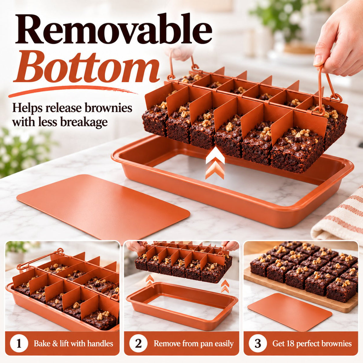 18-Cavity Brownie Pan 🍫 – Nonstick Steel with Removable Dividers