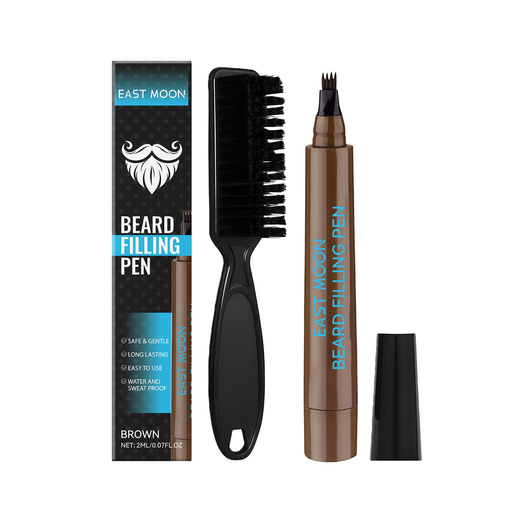 Beard Filler Pen 2-Piece Set with Brush Waterproof & Long-Lasting for Men