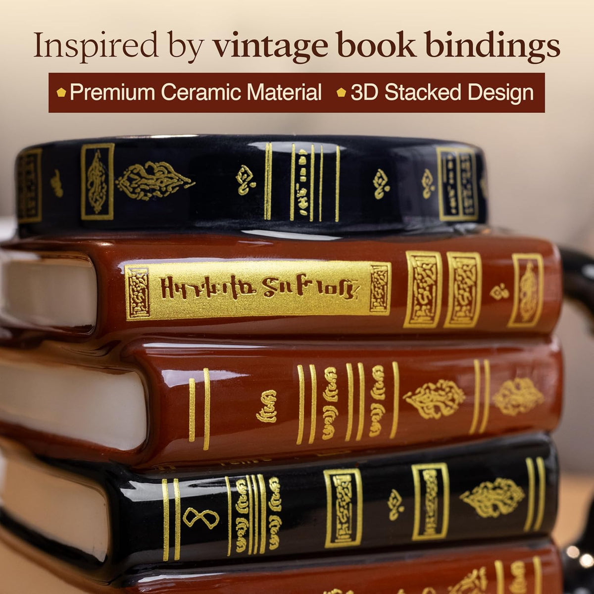 📚 3D Stacked Book Mug – Cozy Vintage Coffee Cup for Readers & Book Lovers