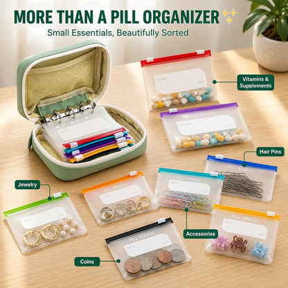 2-Week Pill Storage Binder 💊 – Portable Multi-Purpose Organizer Case