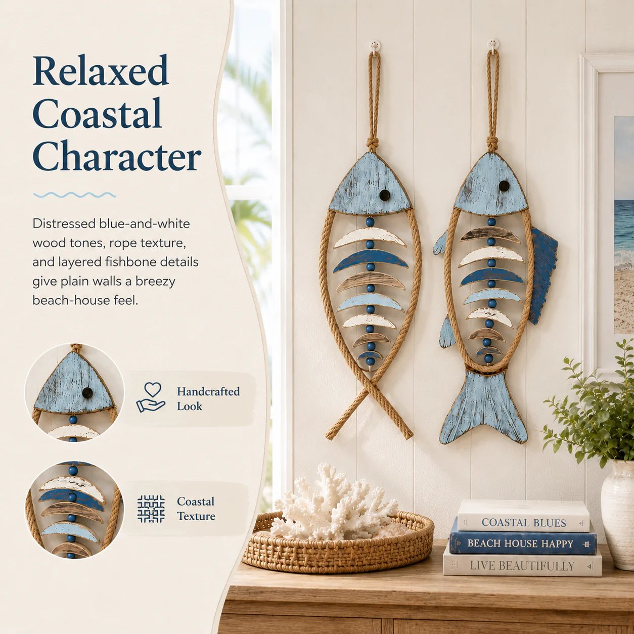 🐟✨ Lighted Coastal Rope Fish Wall Hanging
