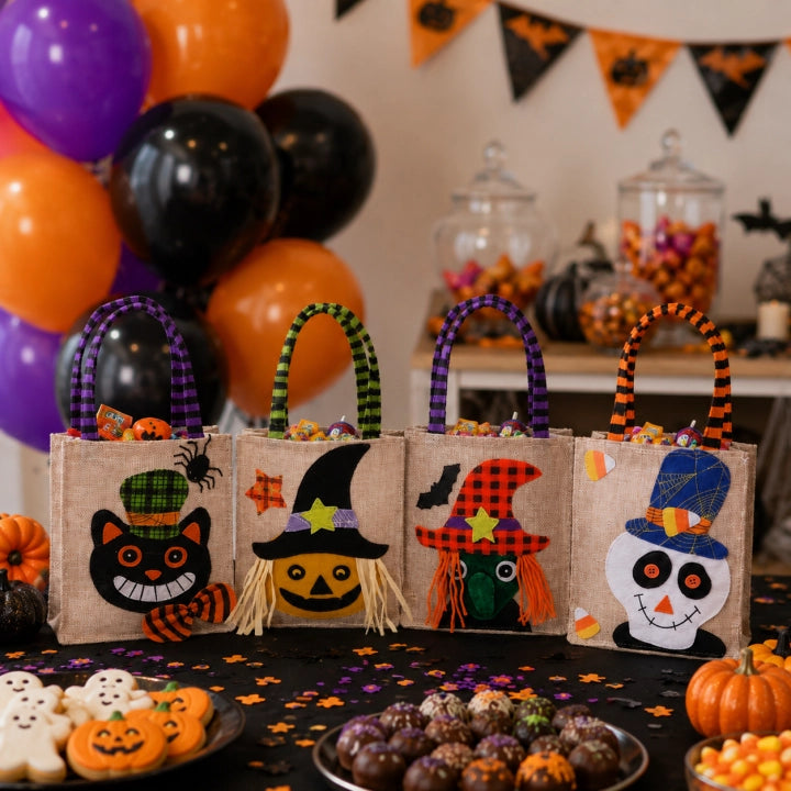 Whimsical Halloween Trick-or-Treat Bags, Set of 4