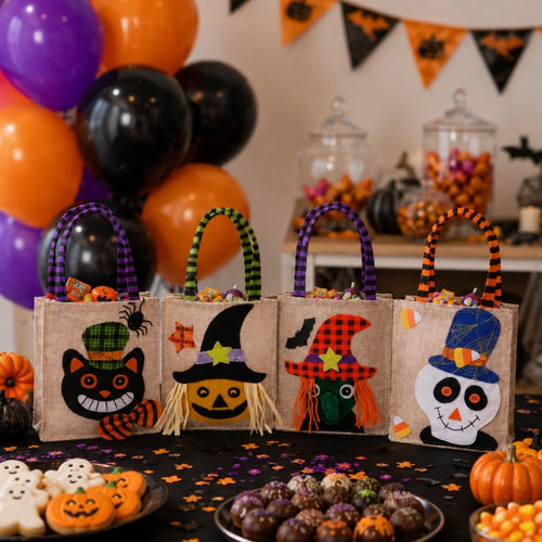 Whimsical Halloween Trick-or-Treat Bags, Set of 4