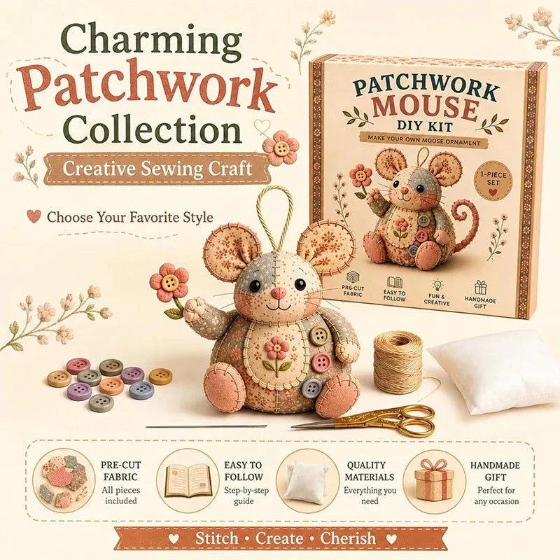 🎁 Handcrafted Vintage Mouse Plush Sewing Kit 🧵 DIY Heirloom Craft Gift Set