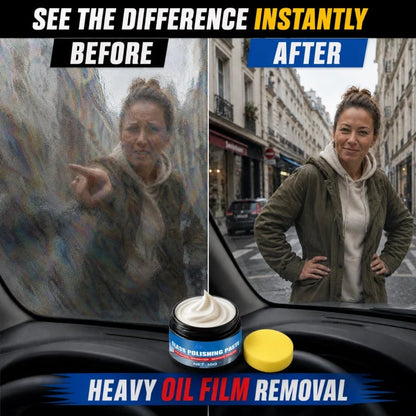💯🔥50% OFF🔥 Car Glass Oil Film Remover – Eliminates Glare & Wiper Smears, Repels Rain, Works on All Glass – Sponge Included! 🚗