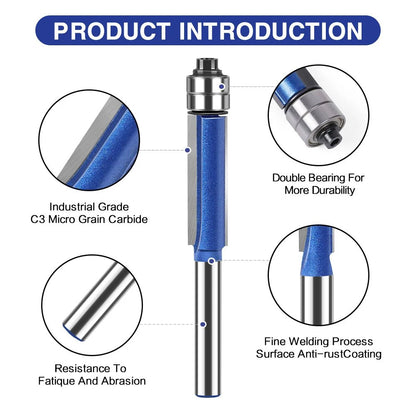 🪵 4-Piece Flush Trim Router Bits – Dual Bearings, 1/4" Shank