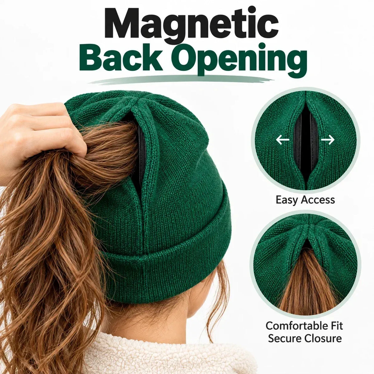 Magnetic Ponytail Beanie 🧶 – Cozy Knit Hat for Messy Buns
