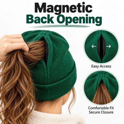 Magnetic Ponytail Beanie 🧶 – Cozy Knit Hat for Messy Buns