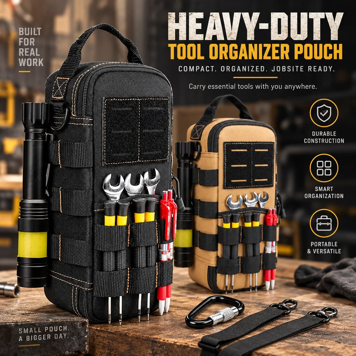 🛠️ Jobsite-Ready Waterproof Tool Carryall – Rugged Oxford Organizer with Multiple Pockets and Padded Shoulder Strap, Black