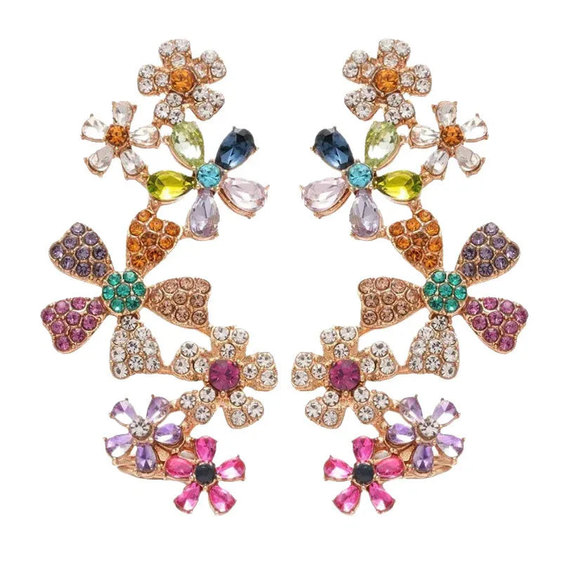 🌸 LIMITED-TIME ! ✨ Vibrant Floral Crawler Earrings – Multicolor Rhinestone, Lightweight, Hypoallergenic 💎