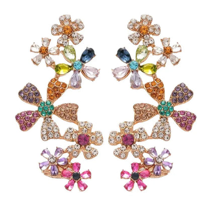 🌸 LIMITED-TIME ! ✨ Vibrant Floral Crawler Earrings – Multicolor Rhinestone, Lightweight, Hypoallergenic 💎