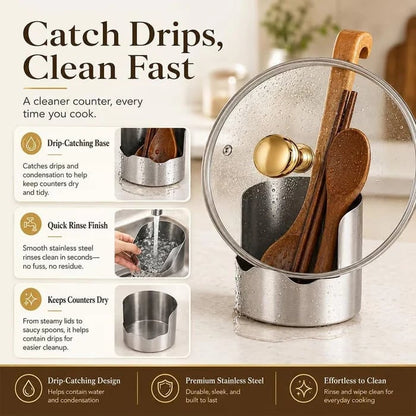✨ Stainless Steel Countertop Utensil Caddy & Pot Lid Rest – Rust-Resistant, 1-Pack