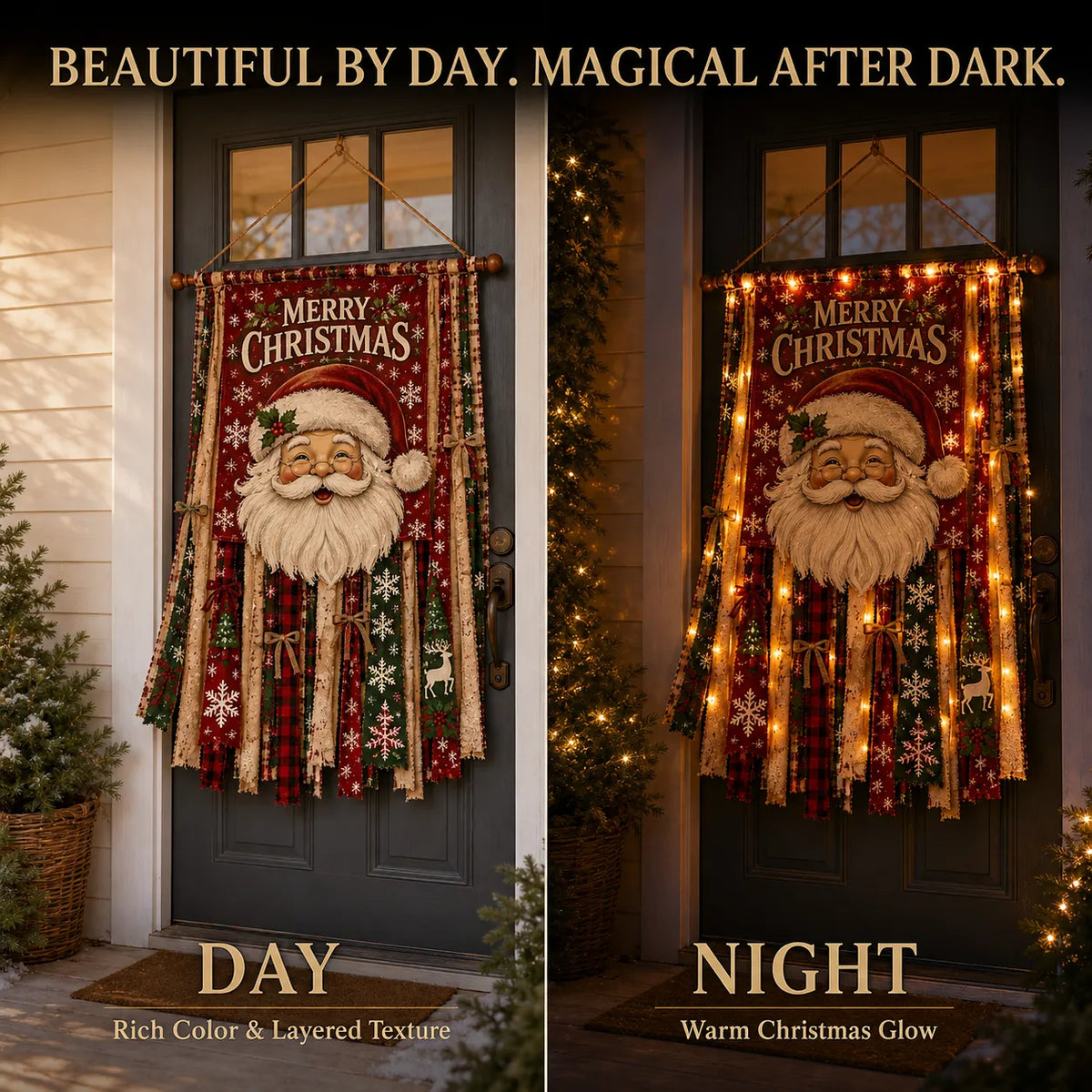 ⏳ Last Day 49% OFF – 🎄Oversized Lighted Christmas Door Hanging Decor Collection | 27 × 50 in Layered Fabric Design with Warm Lights & 5 Festive Character Styles ✨