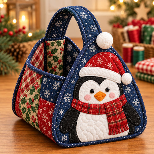 🔥 🪡DIY Christmas Patchwork Basket Sewing Kit – Festive Quilted Holiday Storage Organizer
