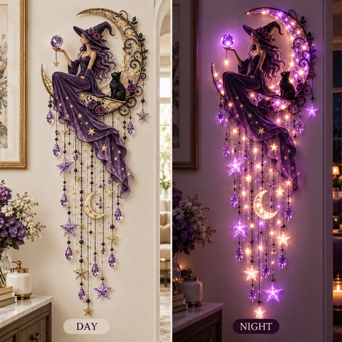 Halloween Witch Wall Light 🔮 – Enchanting Gothic Decor for Empty Walls