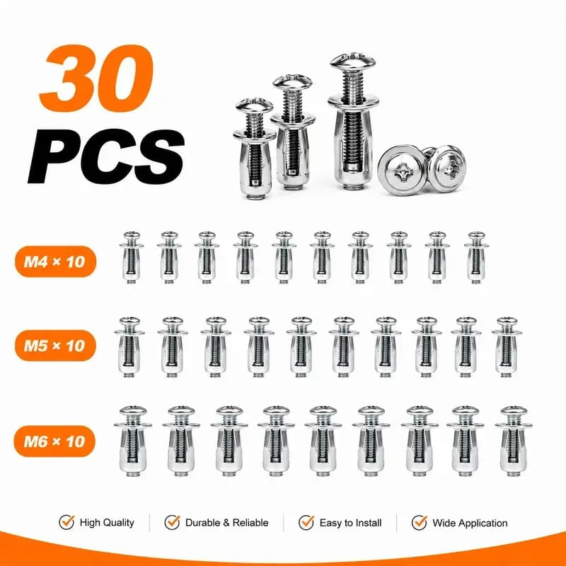 🔩 30/90-Piece Button Rivet Locking Nut Kit – Secure Snap Fastener Set