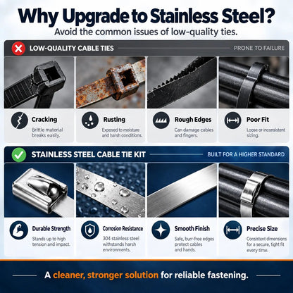 🛠️ 100-Pack 304 Stainless Steel Cable Ties – Tensioning Tool Included