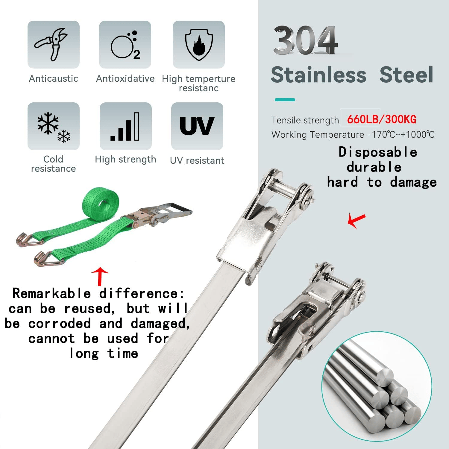 Portable 304 Stainless Steel Zip Tie With Ratchet