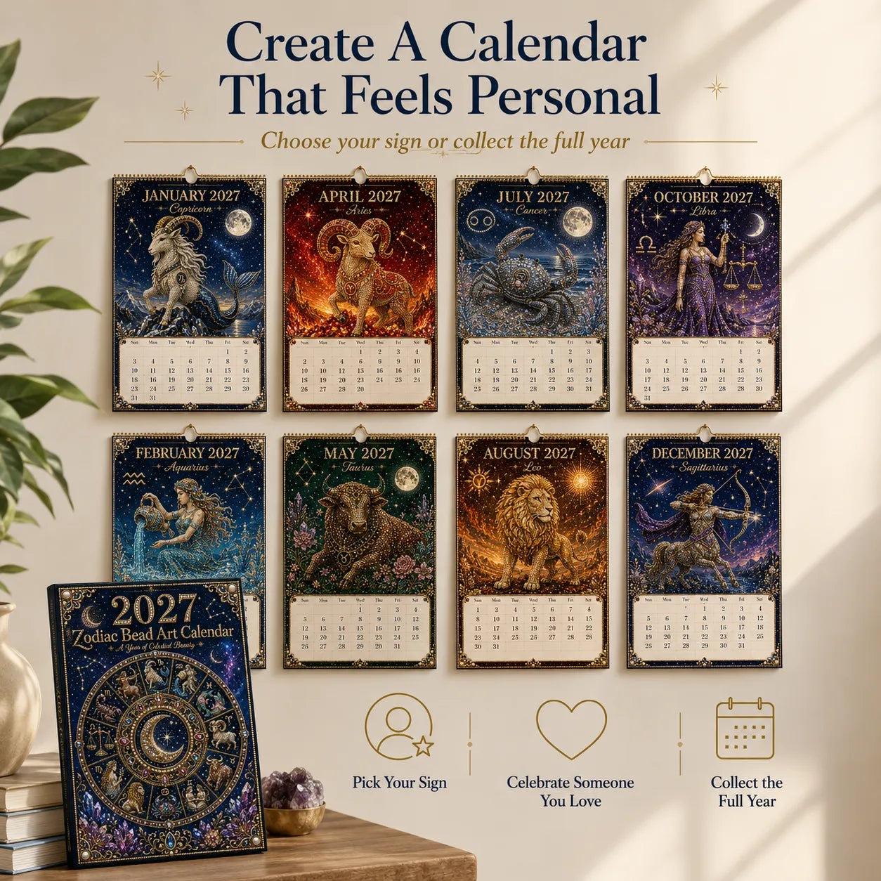 🌙💫 A Year Written in the Stars— Beginner-friendly DIY bead art calendar kit '12 Zodiac Signs 2027’💕